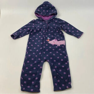 18M one piece fleece romper; polka dots and appliqué dog